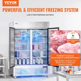 Commercial Freezer 38.83 Cu.ft, Reach In Upright Freezer 2 Doors, Auto-Defrost Stainless Steel Reach-in Freezer with 6