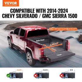Truck Bed Cover, Roll Up Truck Bed Tonneau Cover, Compatible with 2014-2024 Chevy Silverado / GMC Sierra 1500, for 6.6 x 5.2 ft