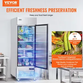 Commercial Refrigerator 20.12 Cu.ft, Reach In Upright Refrigerator Single Door, Auto-Defrost Stainless Steel Reach-in