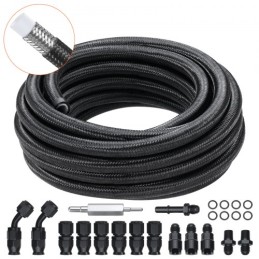6AN Fuel Line Kit, 25 FT Fuel Hose Kit, 5/16" Nylon Stainless Steel Braided PTFE Fuel Line Kit, E85/Oil/Gas/Diesel Hose End