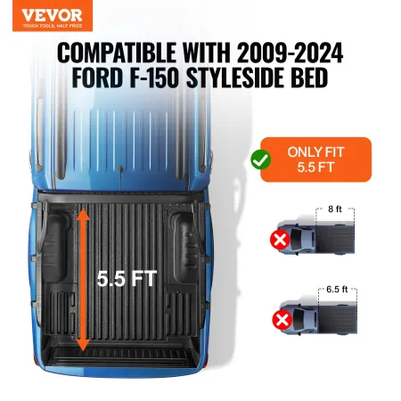 Truck Bed Cover, Roll Up Truck Bed Tonneau Cover, Compatible with 2009-2024 Ford F-150 Styleside Bed, for 5.5 x 5.4 ft Bed, Soft