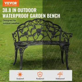 Outdoor Bench, 38.8 inches Metal Garden Bench for Outdoors, 480 lbs Load Capacity Bench, Outdoor Garden Park Bench with