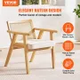 Rattan Chair, Mid Century Modern Dining Chair with Armrest, Upholstered Chair with Rattan Back, Retro Rattan Dining Room Kitchen