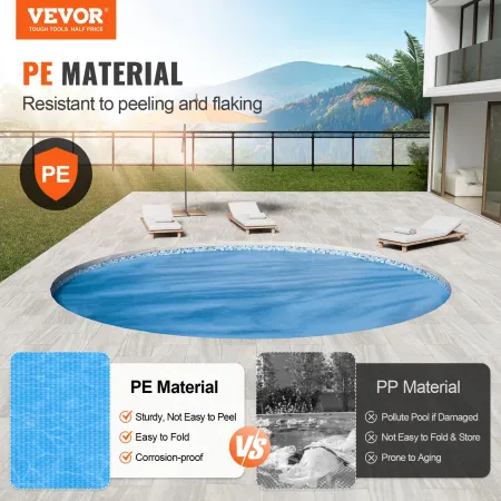 Solar Pool Cover, Φ10 ft Round Solar Blanket for Pools, Inground Above Ground Swimming Pool Solar Cover, 15 mil Solar Covers Blu