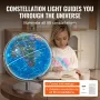 Illuminated World Globe with Stand, 13 in/330.2 mm, Educational Earth Globe with Stable Heavy Metal Base and LED Constellation N