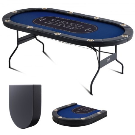 10 Player Foldable Poker Table, Blackjack Texas Holdem Poker Table with Padded Rails and Stainless Steel Cup Holders, Portable