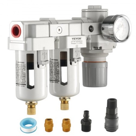 Air Compressor Filter Regulator, 3/8" NPT 5Î¼m Air Compressor Water Separator, Semi-Auto Drain Air Drying System with Brass