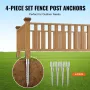 No Dig Ground Anchor, 4 Pack 3.94 x 2.76 x 27.56 in/10 x 7 x 70 cm DIY Screw in Post Stake, Includes 6 Lag Bolts & a Rebar, U-Sh