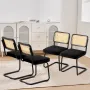 Rattan Chairs, Set of 4, Mid Century Modern Dining Chair, Upholstered Velvet Accent Chair with Rattan Back, Retro Dining Room Ki