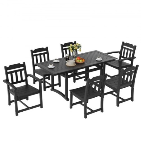 7 Pieces Patio Dining Set, Outdoor Rectangle Furniture Table and Chairs Set, All Weather Garden Furniture Table Sets, HIPS