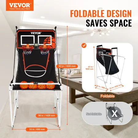 Foldable Basketball Arcade Game, 2 Player Indoor Basketball Game, Home Dual Shot Sport with 4 Balls, 8 Game Modes, LCD Electroni