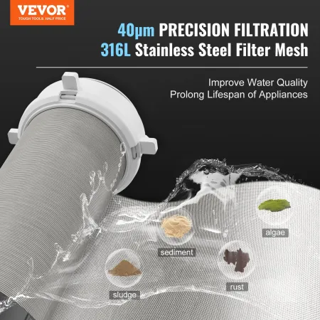 Spin Down Filter, 40 Micron Whole House Sediment Filter for Well Water, 3/4" (1.9 cm) G-M + 1" (2.5 cm) G-M + 3/4" (1.9 cm) G-F,