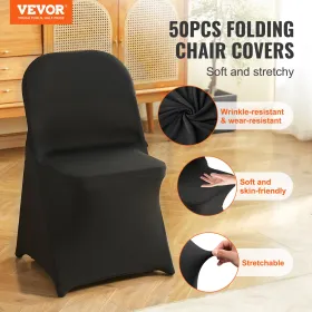 50PCS Black, Stretch Spandex Folding Chair Covers, Universal Fitted Chair Cover, Removable Washable Protective Slipcovers, for