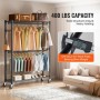 Heavy Duty Clothes Rack, Rolling Clothing Garment Rack with 3 Storage Tiers, 2 Rods and 2 Pairs Side Hooks, Adjustable Height