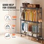 Heavy Duty Clothes Rack, Rolling Clothing Garment Rack with 3 Storage Tiers, 2 Rods and 2 Pairs Side Hooks, Adjustable Height