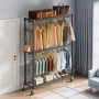 Heavy Duty Clothes Rack, Rolling Clothing Garment Rack with 3 Storage Tiers, 2 Rods and 2 Pairs Side Hooks, Adjustable Height