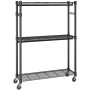 Heavy Duty Clothes Rack, Rolling Clothing Garment Rack with 3 Storage Tiers, 2 Rods and 2 Pairs Side Hooks, Adjustable Height