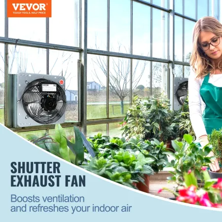 Shutter Exhaust Fan, 254 mm High-speed 1400RPM 753 CFM, Aluminum Wall Mount Attic Fan with AC-motor, Ventilation and Cooling for