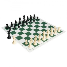 Tournament Chess Set, 20 Inch Roll-Up Beginner Chess Board, Foldable Silicone Chess Game with Plastic Weighted Chess Pieces &