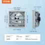 Shutter Exhaust Fan, 406 mm High-speed 1400RPM 2000 CFM, Aluminum Wall Mount Attic Fan with AC-motor, Ventilation and Cooling fo