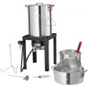 Tyrkiet Deep Fryer, 30-QT Tyrkiet og 10-QT Fish Steamer Cooker Set, Outdoor Aluminium Seafood Frying Pot, 54.000 BTU Burner