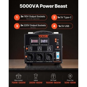 Voltage Converter Transformer, 5000VA, Heavy Duty Step Up/Down Transformer, Convert from 110 Volt to 220 Volt and  from 220