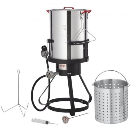 Tyrkiet Deep Fryer, 30-QT Tyrkiet Fryer Boiler Steamer Cooker Set, Outdoor Aluminium Seafood Frying Pot, 54.000 BTU Burner