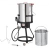 Tyrkiet Deep Fryer, 30-QT Tyrkiet Fryer Boiler Steamer Cooker Set, Outdoor Aluminium Seafood Frying Pot, 54.000 BTU Burner