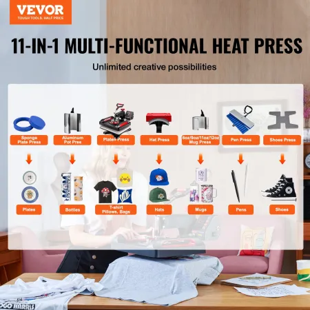 Heat Press Machine Sublimering Machine 15 x 12 tommer 11 i 1
