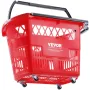 Shopping Baskets, 6PCS, 39L Shopping Carts with Handles, Plastic Rolling Shopping Basket with Wheels, Large Portable Shopping Ba