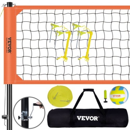 Outdoor Portable Volleyball Net System, Adjustable Height Aluminum Poles, Professional Volleyball Set with PVC Volleyball,