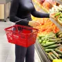Shopping Basket, Set of 12, 21L Durable Plastic Grocery Basket with Metal Handle and Stand, 16.73 x 12.01 x 8.58 inch Portable S