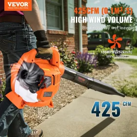 Gas Leaf Blower 26CC 2-Cycle  Handheld Leaf Blower 425CFM Air Volume