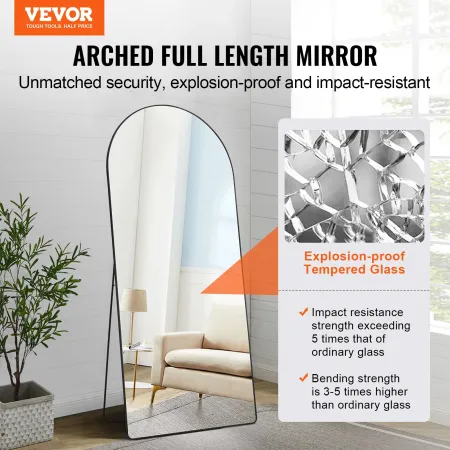 Arched Full Length Mirror, 71" x 32", Large Free Standing Leaning Hanging Wall Mounted Floor Mirror with Stand Aluminum Alloy Fr