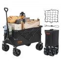Collapsible Folding Wagon, 220 L Beach Wagon Cart with All-Terrain Wheels, Heavy Duty Folding Wagon Cart Max 330 lbs with Drink