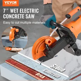 7'' Electric Concrete Saw Wet/Dry Saw Cutter with Water Pump and Blade