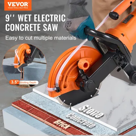 9"/22.9 cm Electric Concrete Saw Wet/Dry Saw Cutter with Water Pump and Blade