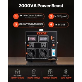 Voltage Converter Transformer, 2000VA, Heavy Duty Step Up/Down Transformer, Convert from 110 Volt to 220 Volt and  from 220