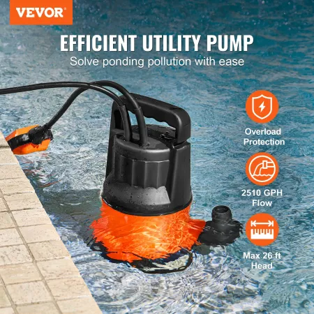 Nedsænkbar værktøjspumpe sump pumpe 400W 2510 gph 26 ft