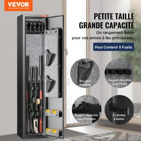 5 Rifles Gun Safe, Rifle Safe with Fingerprint Lock, Quick Access Gun Storage Cabinet for Shotguns with Removable Shelf, Pistol 
