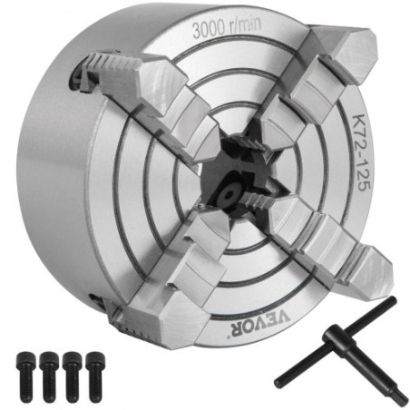 K72-125 5 Inch Lathe Chuck Independent Reversible Jaw 125MM Metal Turning Machine Accessories for Mini Metal Lathe Machine 4