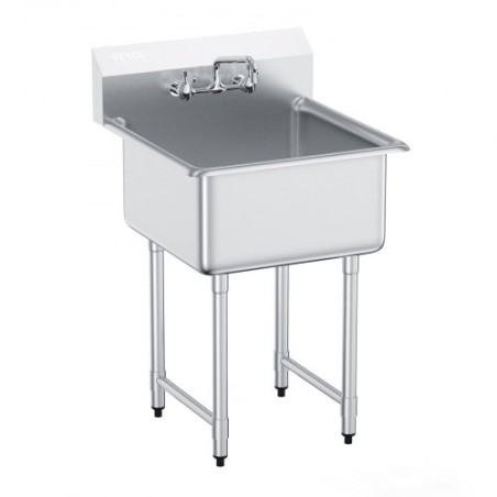 Stainless Steel Prep & Utility Sink, 1 Compartment Free Standing Small Sink Include Faucet & legs, 27"x41" Commercial Single