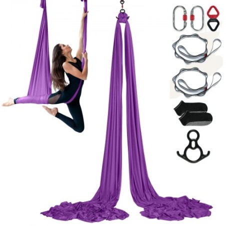 Aerial Silk & Yoga Swing, 8.7 Yards, Aerial Yoga Hammock Kit with 100gsm Nylon Fabric, Full Rigging Hardware & Easy Set-up