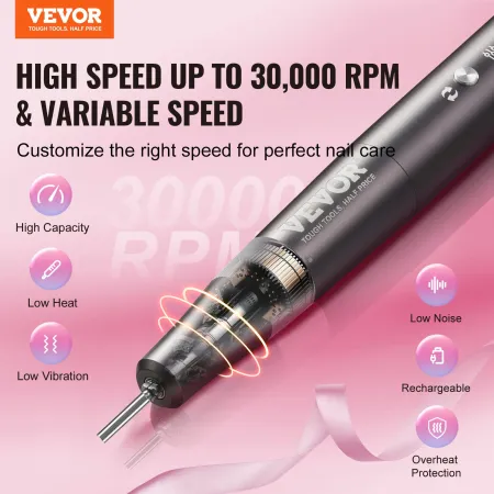 Electric Cordless Nail Drill, 30,000RPM Variable-Speed Rechargeable Nail E File Machine, Portable Manicure Pedicure Polisher wit