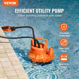 Submersible Utility Pump Sump Pump 320W 1585 GPH 23 ft Head Water Pump