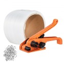 Banding Strapping Kit with Strapping Tensioner Tool, 328 ft Length Woven Strapping Cord Band, 100 Metal Seals, Pallet Packaging