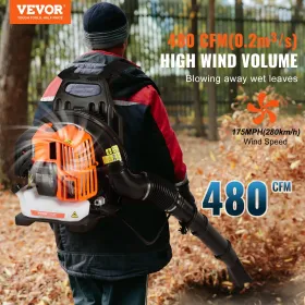 Backpack Leaf Blower 52CC 2-Cycle Gas Leaf Blower 480CFM Air Volume 175MPH