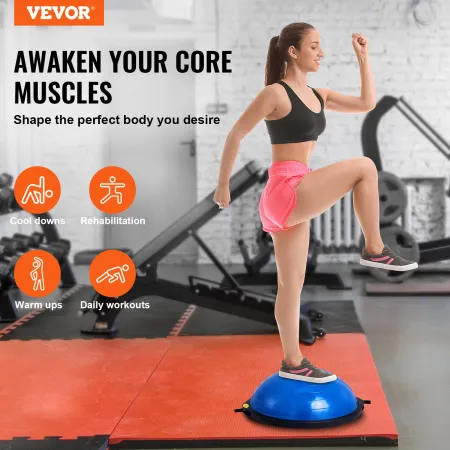 Half Exercise Ball Trainer, 26 inch Balance Ball Trainer, 1500lbs Capacity Stability Ball, Yoga Ball with Resistance Bands & Foo