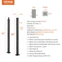 Cable Railing Post, 42" x 1" x 2" Steel 30° Angled Hole Stair Railing Post, 12 Pre-Drilled Holes, SUS304 Stainless Steel Cable R