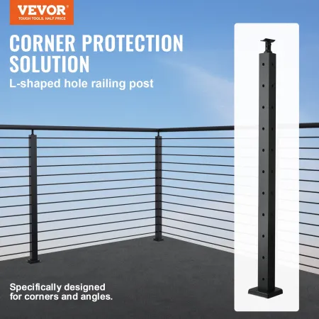 Cable Railing Post, 36" x 1" x 2" Steel L-Shaped Hole Corner Railing Post, 10 Pre-Drilled Holes, SUS304 Stainless Steel Cable Ra